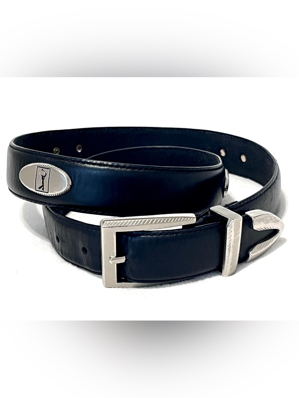 PGA TOUR Men's Black Top Grain Cowhide Leather 5-Concho Golf Belt Size 34